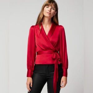 Long Sleeve Wrap Satin Blouse